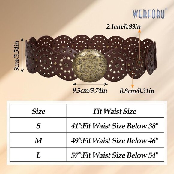 Women\'s Vintage Leather Belt Western Disc Waist Belts Belt Brown Bronze Buckle main image 2